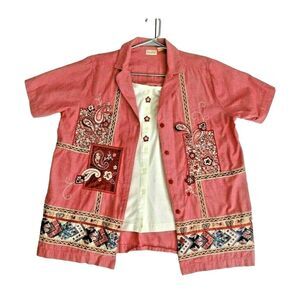 Boho Inspired Bobbie Brooks Paisley Patchwork Attached Blouse Sz 14/16 Red White